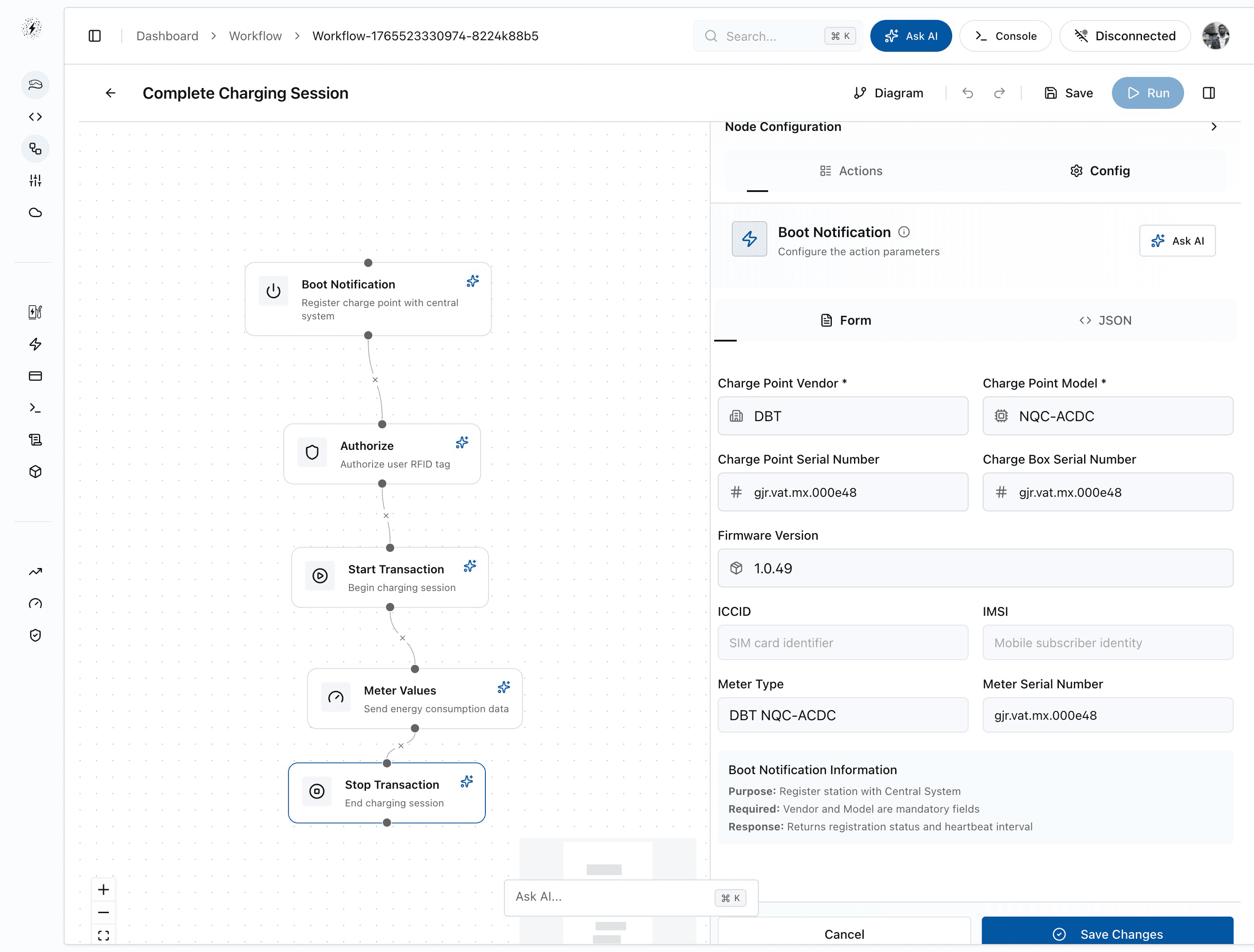OCPPLab workflow builder shown as product proof on the pricing page